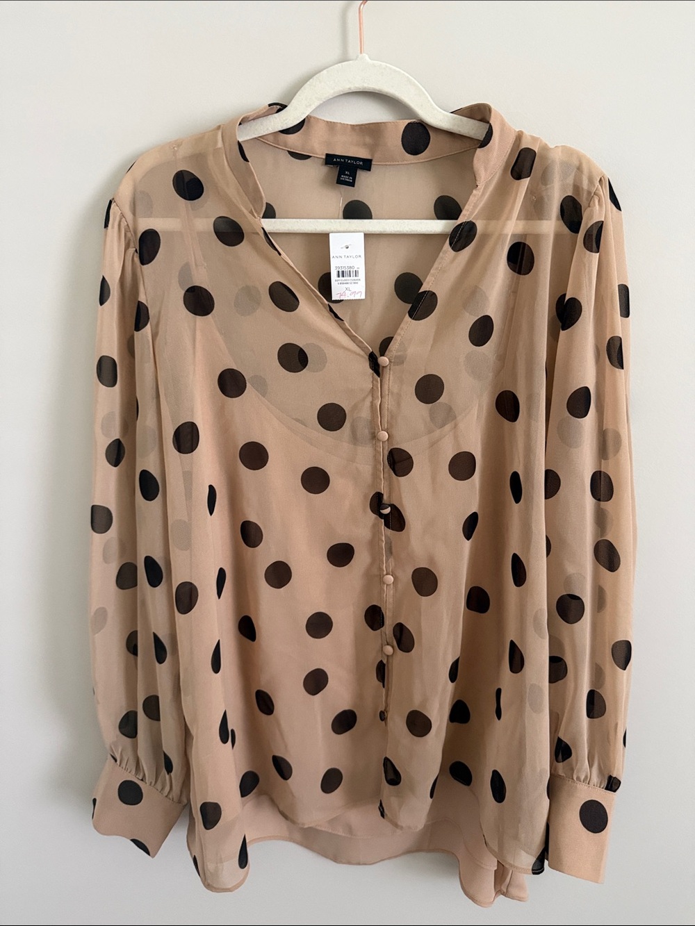 Ann Taylor Beige Polka Dot Sheer Blouse